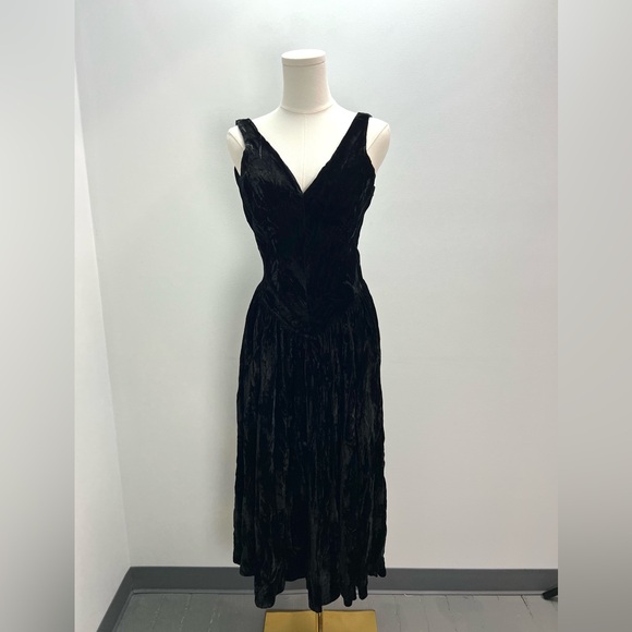 Betsey Johnson Dresses & Skirts - Vintage Betsey Johnson Punk Label 80s Black Velvet Midi Dress Basque Waist